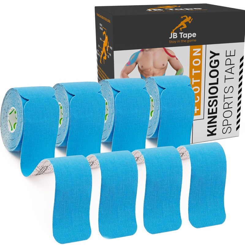 JB Tape Kinesiology Tape 80 Precut 10Inch Strips Blue Elastic LatexFree Water Resistant Athletic Muscle Joint Support 4 Rolls